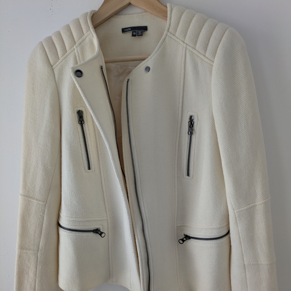Vince Cream Wool Blend Blazer Jacket - Zipper Detail - Size 10 - Picture 2 of 16